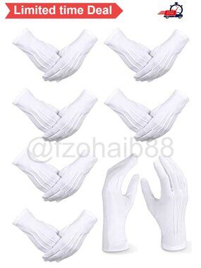 Cotton Nylon Mens Dress Gloves Honor Guard Parade Pull On 6 Pairs